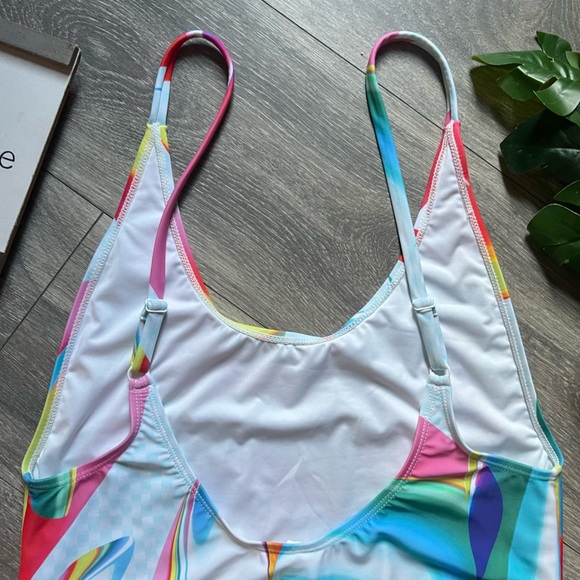 Fabletics Low Back Pride Carnaval Multicolor Stretch One Piece Swimsuit L NWT! - Picture 10 of 13